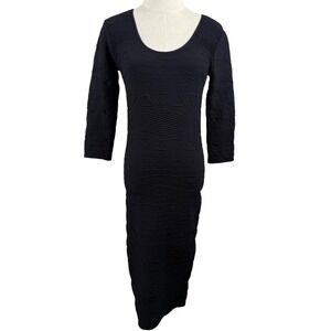Tees By Tina Women OS Midi Dress Black Textured Stretch Bodycon Geometric LBD